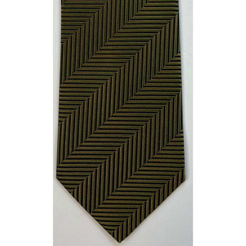 Martin Wong Collection Silk Tie Dark Green Geometric Chevron Woven 59in